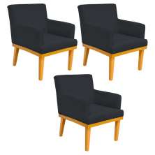 Kit 03 Poltronas Decorativa Para Sala de Estar Base Mel Beatriz W01 Corano Preto - Lyam Decor