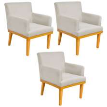 Kit 03 Poltronas Decorativa Para Sala de Estar Base Mel Beatriz W01 Suede Bege - Lyam Decor