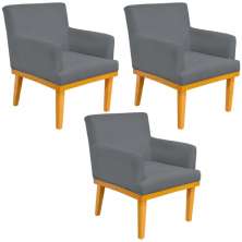 Kit 03 Poltronas Decorativa Para Sala de Estar Base Mel Beatriz W01 Suede Cinza - Lyam Decor