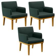 Kit 03 Poltronas Decorativas Para Sala de Estar Beatriz W01 Linho Verde Musgo - Lyam Decor