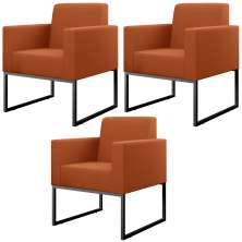 Kit 03 Poltronas Decorativas Sala Base Fixa Metal Helô L02 Tecido Terracota - Lyam Decor