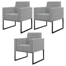 Kit 03 Poltronas Decorativas Sala Base fixa Metal Helô L02 Pied Poule - Lyam Decor