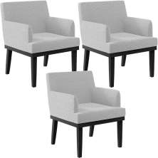 Kit 03 Poltronas Decorativas Sala de Estar Base Preto Beatriz W01 Bouclê Cinza - Lyam Decor
