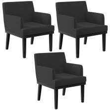 Kit 03 Poltronas Decorativas Sala de Estar Base Preto Beatriz W01 Bouclê Preto - Lyam Decor