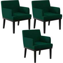 Kit 03 Poltronas Decorativas Sala de Estar Base Preto Beatriz W01 Bouclê Verde - Lyam Decor