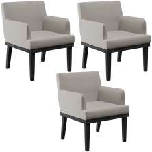 Kit 03 Poltronas Decorativas Sala de Estar Base Preto Beatriz W01 Linho Bege - Lyam Decor