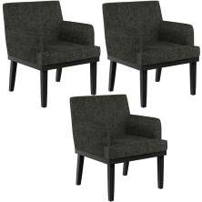 Kit 03 Poltronas Decorativas Sala de Estar Base Preto Beatriz W01 Linho Chumbo - Lyam Decor