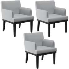 Kit 03 Poltronas Decorativas Sala de Estar Base Preto Beatriz W01 Linho Cinza - Lyam Decor