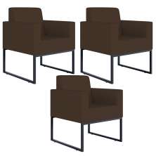 Kit 03 Poltronas Decorativas Sala e Recepção Base Fixa de Metal Helô L02 Suede Marrom - Lyam Decor