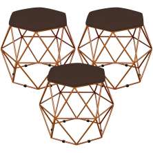 Kit 03 Puffs Decorativo Aramado Bronze Six L02 Suede Marrom - Lyam Decor