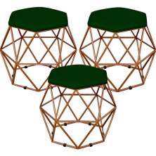 Kit 03 Puffs Decorativo Aramado Bronze Six L02 Suede Verde Musgo - Lyam Decor