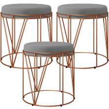 Kit 03 Puffs Decorativo Aramado Bronze Zaya L02 Corano Cinza - Lyam Decor