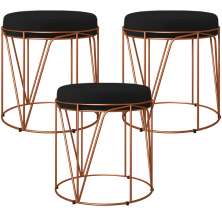 Kit 03 Puffs Decorativo Aramado Bronze Zaya L02 Corano Preto - Lyam Decor