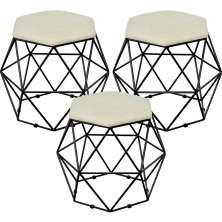 Kit 03 Puffs Decorativo Aramado Preto Six L02 Suede Bege - Lyam Decor