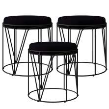 Kit 03 Puffs Decorativo Aramado Preto Zaya L02 Suede Preto - Lyam Decor