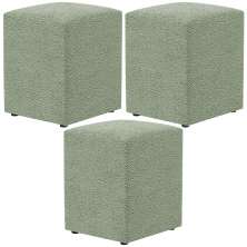 Kit 03 Puffs Quadrado Decorativo Sala De Estar L02 Bouclê Oliva - Lyam Decor