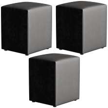 Kit 03 Puffs Quadrado L02 Decorativo Couríssimo Preto Brilho - Lyam Decor