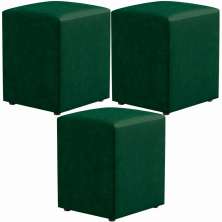 Kit 03 Puffs Quadrado L02 Decorativo Facto Verde - Lyam Decor