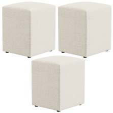 Kit 03 Puffs Quadrado L02 Decorativo Linho Champagne - Lyam Decor