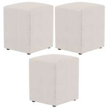 Kit 03 Puffs Quadrado L02 Decorativo Linho Cru - Lyam Decor