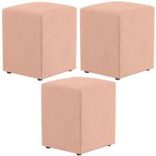 Kit 03 Puffs Quadrado L02 Decorativo Linho Rosê - Lyam Decor