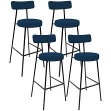 Kit 04 Banquetas Alta Bar Cozinha Sala De Jantar Em Aço Milão L02 Suede Azul - Lyam Decor