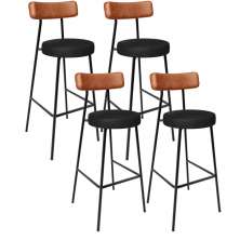 Kit 04 Banquetas Alta Bar Cozinha Sala De Jantar Milão L02 Couríssimo Camel Preto - Lyam Decor