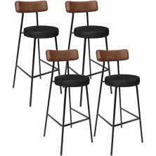 Kit 04 Banquetas Alta Bar Cozinha Sala De Jantar Milão L02 Couríssimo Marrom Preto - Lyam Decor