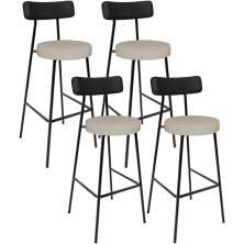 Kit 04 Banquetas Alta Bar Cozinha Sala De Jantar Milão L02 Couríssimo Preto Linho Bege - Lyam Decor
