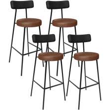 Kit 04 Banquetas Alta Bar Cozinha Sala De Jantar Milão L02 Couríssimo Preto Marrom - Lyam Decor