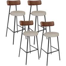 Kit 04 Banquetas Alta Bar Cozinha Sala Jantar Milão L02 Couríssimo Marrom Linho Bege - Lyam Decor