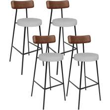 Kit 04 Banquetas Alta Bar Cozinha Sala Jantar Milão L02 Couríssimo Marrom Linho Cinza - Lyam Decor