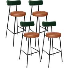 Kit 04 Banquetas Alta Bar Cozinha Sala Jantar Milão L02 Facto Verde Couríssimo Camel - Lyam Decor