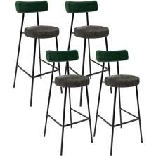 Kit 04 Banquetas Alta Bar Cozinha Sala Jantar Milão L02 Facto Verde Musgo Linho Chumbo - Lyam Decor