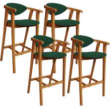 Kit 04 Banquetas Alta Cozinha Bancada Bar Sala de Jantar Fixa Cecília L02 Suede Verde Musgo - Lyam