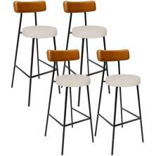 Kit 04 Banquetas Alta Cozinha Sala De Jantar Aço Milão L02 Couríssimo Whisky Linho Cru - Lyam Decor