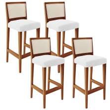 Kit 04 Banquetas Alta Cozinha Sala De Jantar Encosto Tela Branco Zion L02 Facto Branco - Lyam Decor