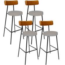Kit 04 Banquetas Alta Cozinha Sala Jantar Aço Milão L02 Couríssimo Whisky Linho Bege - Lyam Decor