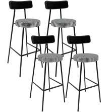 Kit 04 Banquetas Alta Cozinha Sala Jantar Em Aço Milão L02 Couríssimo Preto Pied Poule - Lyam Decor