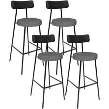 Kit 04 Banquetas Alta Cozinha Sala Jantar Milão L02 Couríssimo Preto Linho Cinza Escuro - Lyam Decor