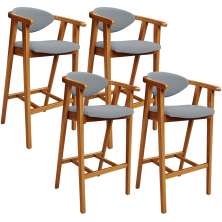 Kit 04 Banquetas Alta Para Cozinha Bancada Bar Sala de Jantar Fixa Cecília L02 Bouclê Cinza - Lyam