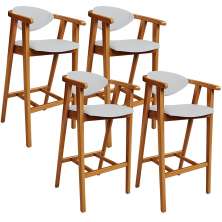 Kit 04 Banquetas Alta Para Cozinha Bancada Bar Sala de Jantar Fixa Cecília L02 Linho Cinza - Lyam