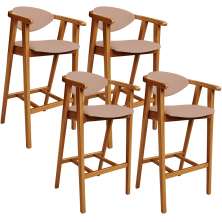 Kit 04 Banquetas Alta Para Cozinha Bancada Bar Sala de Jantar Fixa Cecília L02 Linho Rosê - Lyam