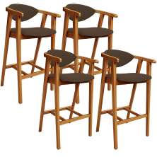 Kit 04 Banquetas Alta Para Cozinha Bancada Bar Sala de Jantar Fixa Cecília L02 Suede Marrom - Lyam