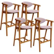 Kit 04 Banquetas Alta Para Cozinha Bancada Bar Sala de Jantar Fixa Cecília L02 Suede Rosê - Lyam