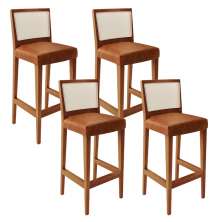 Kit 04 Banquetas Alta Para Cozinha Encosto em Tela Branco Zion L02 Couríssimo Camel - Lyam Decor