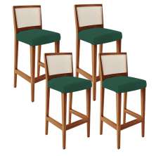 Kit 04 Banquetas Alta Para Cozinha Encosto em Tela Branco Zion L02 Suede Verde Musgo - Lyam Decor