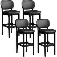 Kit 04 Banquetas Alta Para Cozinha Madeira Fixa Betta L02 Preto Couríssimo Preto - Lyam Decor