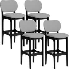 Kit 04 Banquetas Alta Para Cozinha Madeira Fixa Betta L02 Preto Facto Cinza - Lyam Decor