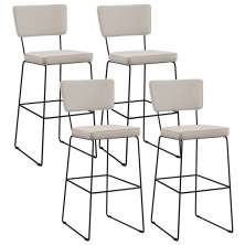 Kit 04 Banquetas Alta Para Cozinha Sala De Jantar Base em Aço Fixa Allana L02 Linho Cru - Lyam Decor